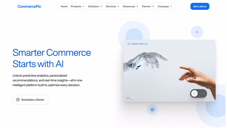 The CommerceFlo AI-Powered Features page, full length