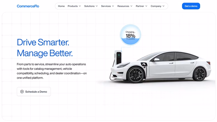 The CommerceFlo Automotive page, full length