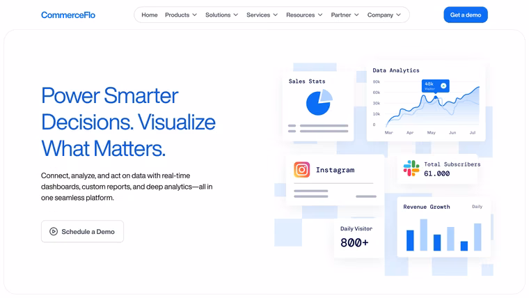 The CommerceFlo Data & Analytics page, full length