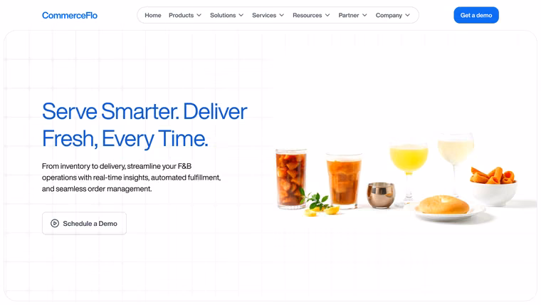The CommerceFlo Food & Beverages page, full length