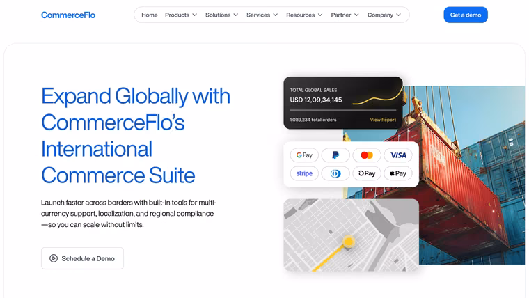The CommerceFlo Global Expansion page, full length