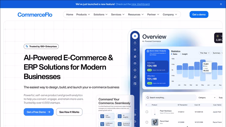 The CommerceFlo Home page, full length