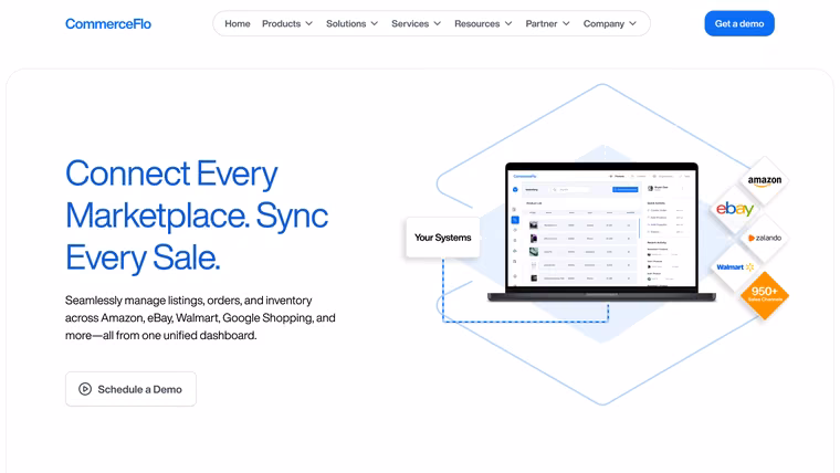 The CommerceFlo Marketplace Integrations page, full length