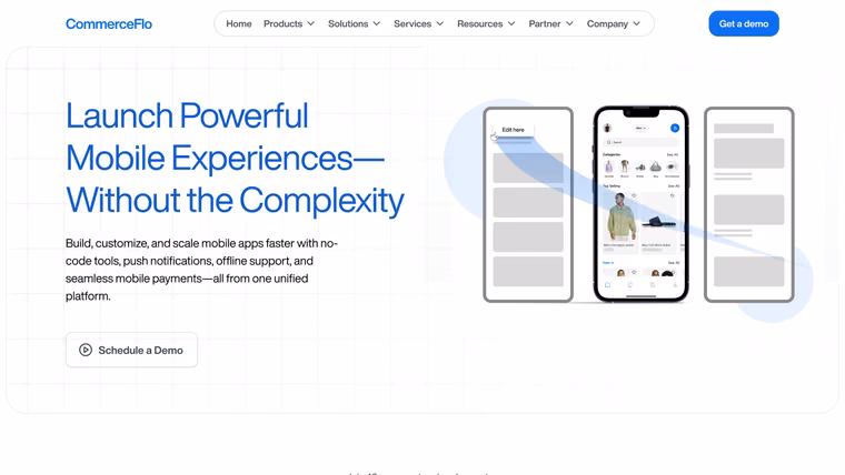 The CommerceFlo Mobile Apps page, full length