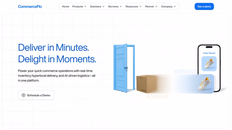 The CommerceFlo Quick Commerce page, full length
