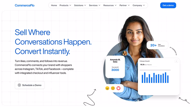 The CommerceFlo Social Commerce page, full length