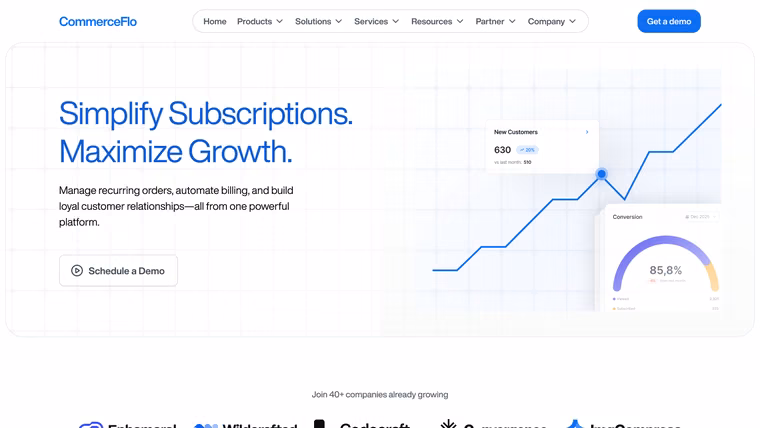 The CommerceFlo Subscription Commerce page, full length