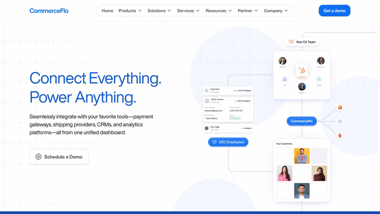 The CommerceFlo Third-Party Integrations page, full length