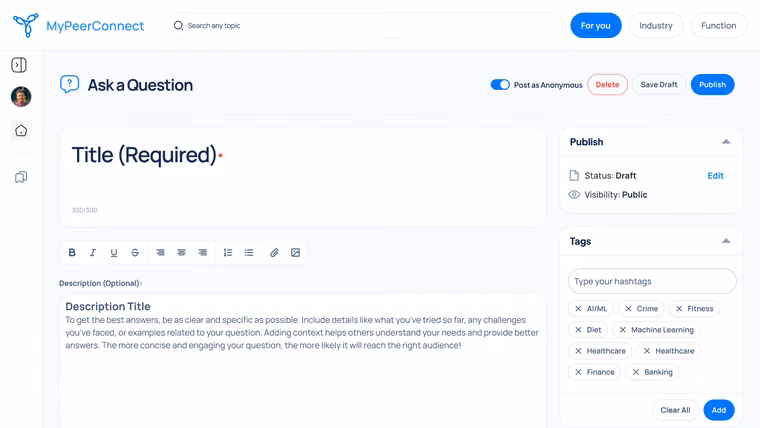 The composer with tags, category, visibility and anonymous posting