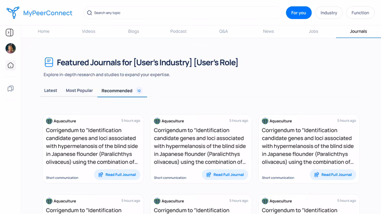 The journals feed with latest, most popular and recommended sorts