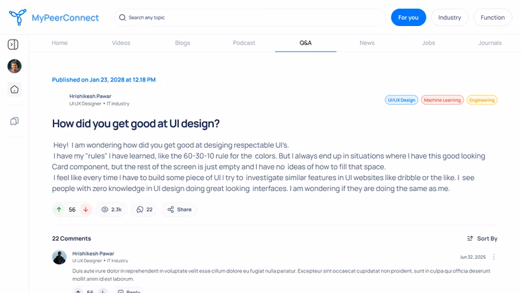 A question page with the answer thread and comment field