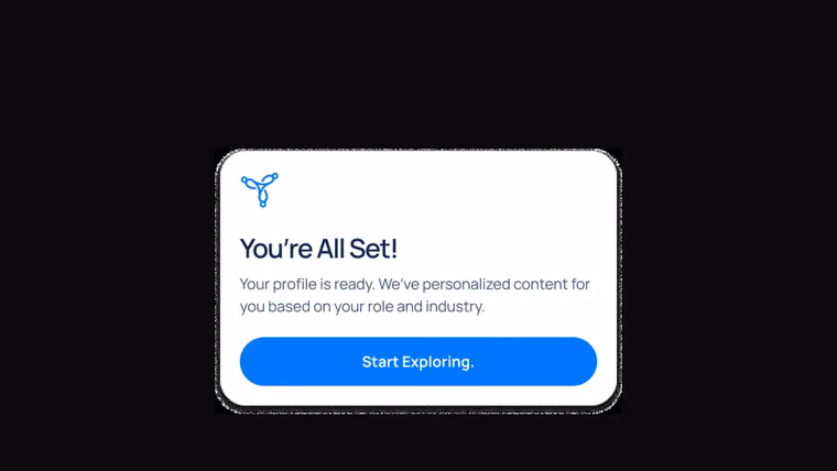 The confirmation screen naming role and industry as the basis of personalisation