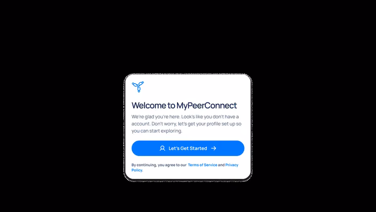 The welcome screen before profile setup
