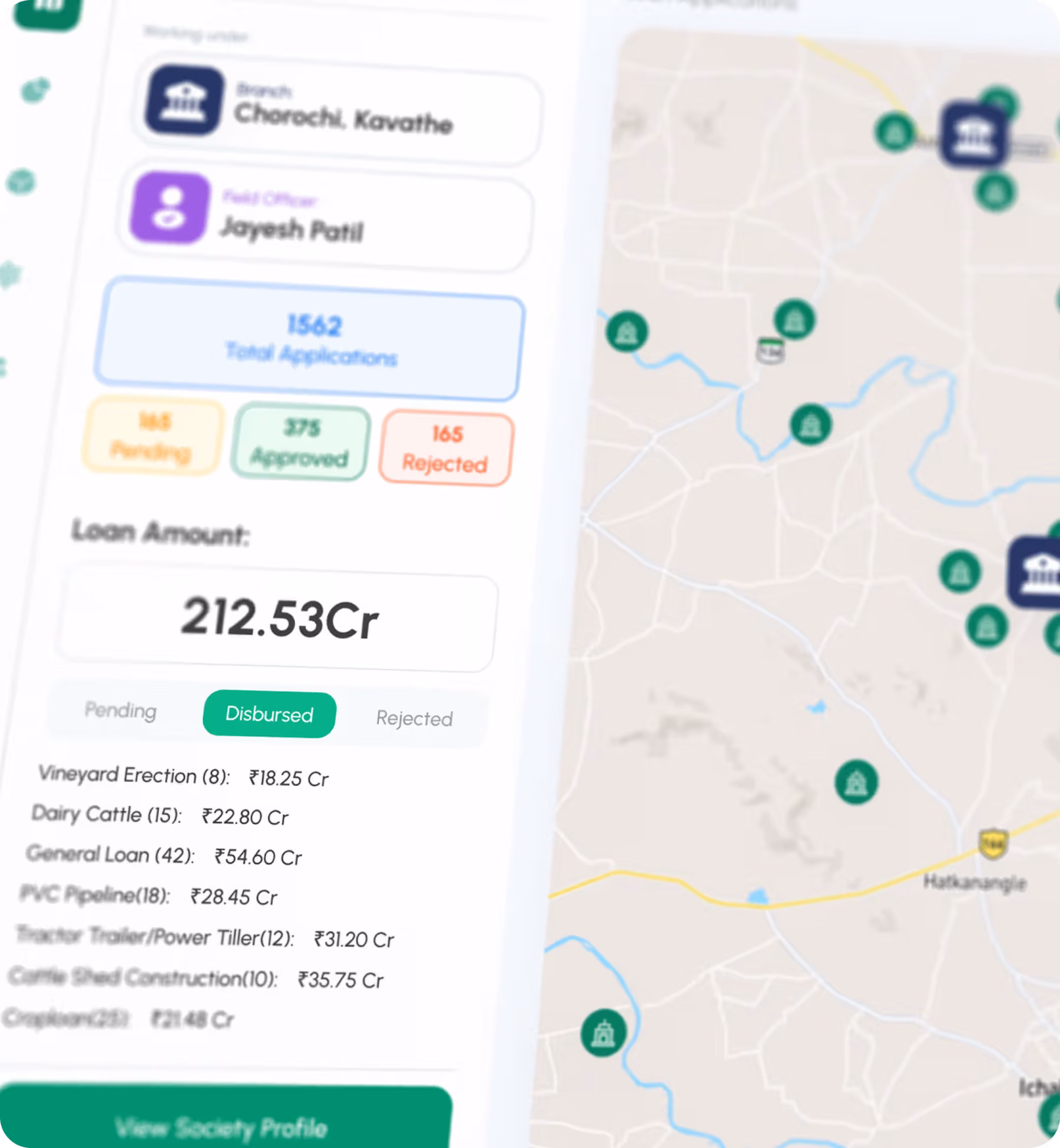 Geo intelligence view mapping loans by village